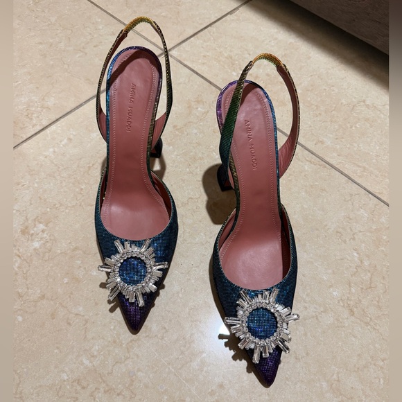 Amina Muaddi Shoes - Amina Muaddi Begum Slingback Heels, metal rainbow color